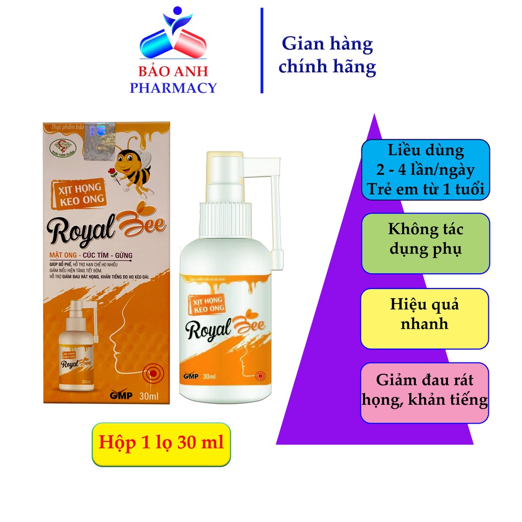 Xịt họng keo ong Royal bee - Đau rát họng, khản tiếng_Hộp 1 lọ 30ml