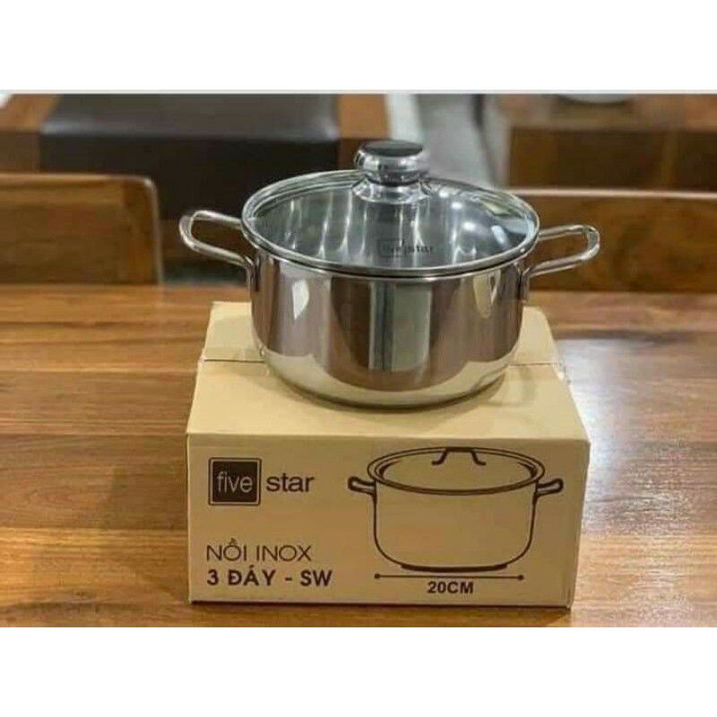 Nồi inox 3 đáy Five Star size 20cm hàng khuyến mại của vinamilk vung kính