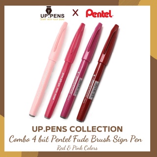 Combo 4 bút brush viết calligraphy Pentel Sign Pen - UP.PENS COLLECTION - Red & Pink Colors