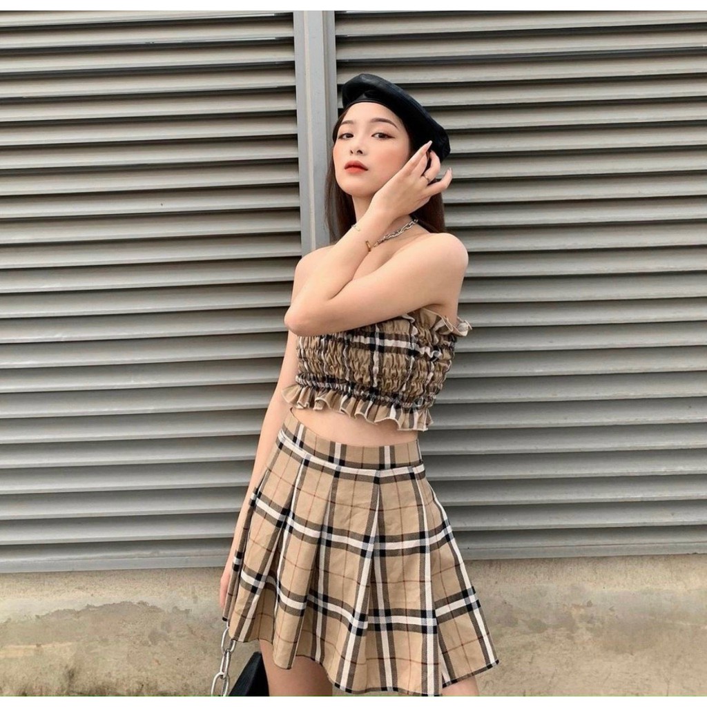 [Mã FAMAYWA2 giảm 10K đơn 50K] Set Áo Quây Croptop Rúm Ngực Chân Váy Ly Xòe | BigBuy360 - bigbuy360.vn