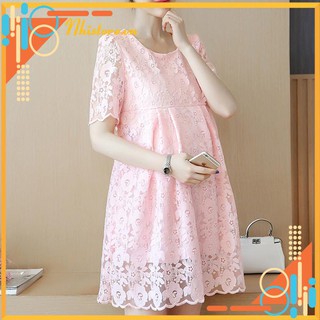 Váy bầu Đầm bầu, váy bầu hàn quốc chất ren 2 lớp thích hợp đi làm