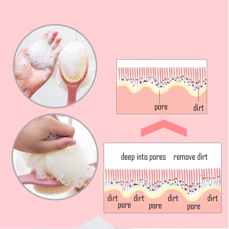 Bàn Chải Tắm Hai Mặt Tay Cầm Dài Mềm Mại Tẩy Tế Bào Chết Phù Hợp Cho Da Lưng
