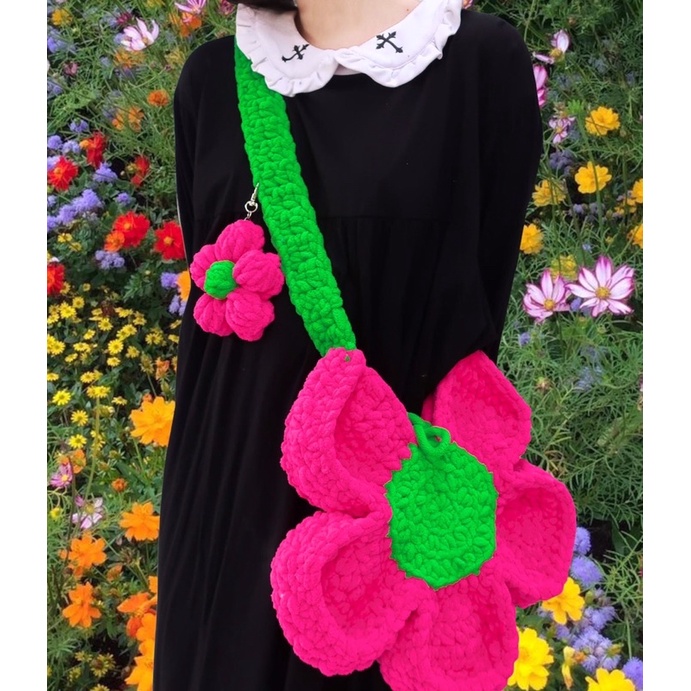 Túi len hình bông hoa - Crochet Bloom Bag - Mếu Máo