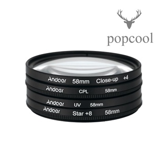 Bộ lọc ống kính máy ảnh andoer 58mm uv + cpl + close-up + 4 + star 8-point