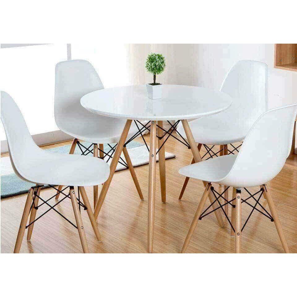 Bàn Tròn Eames 4 Chân Gỗ Đan Sắt Ngồi Quán Cafe, Văn Phòng, Bàn Ăn Đủ Kích Thước