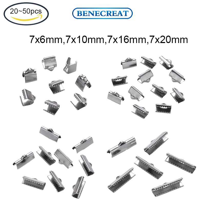 Set 20/50 Đầu Đóng Dây Ruy Băng Bằng Thép Không Gỉ 304 7x6mm 1.5x2mm Dùng Để Làm Đồ Trang Sức