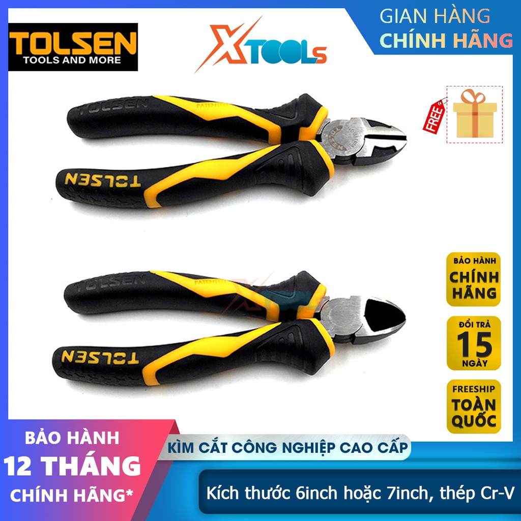 Kìm cắt công nghiệp cao cấp TOLSEN 6&quot; 7&quot; kềm thép Cr-V chống rỉ sét, thiết kế cân đối trợ lực 20% [CHÍNH HÃNG][XTOOLS]