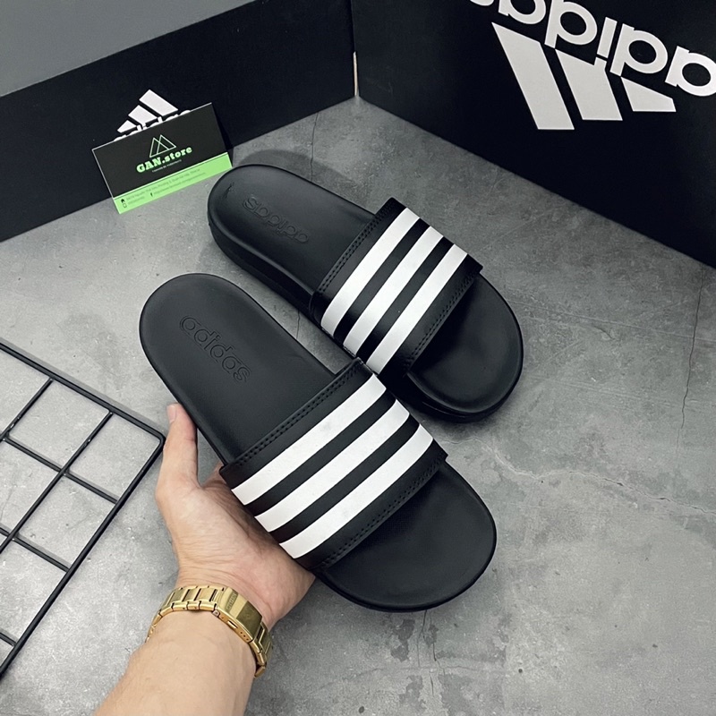 DÉP ADIDAS MONO ĐEN 3 SỌC TRẮNG - Chuẩn cao cấp sang xịn mịn