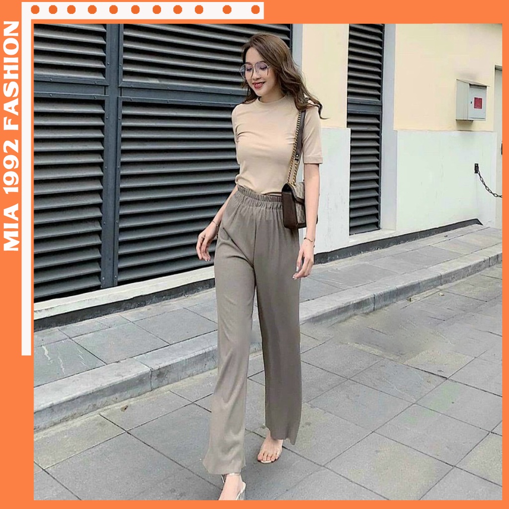 Quần ống rộng dập ly nhỏ dáng dài MIA 1992- Quần suông nhăn cạp chun co giãn siêu xinh