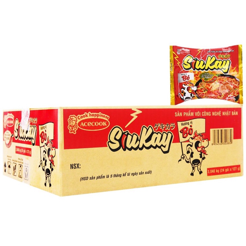 THÙNG 24 GÓI MÌ SIUKAY VỊ BÒ/ HẢI SẢN/ GÀ CAY PHÔ MAI/ MÌ SIU KAY/ MÌ CAY 7 CẤP ĐỘ