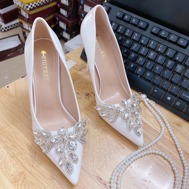 9511-TK GIÀY BIGTREE ĐÍNH ĐÁ CAO CẤP, GIÀY CƯỚI MŨI ĐÁ RUBY TAM GIÁC