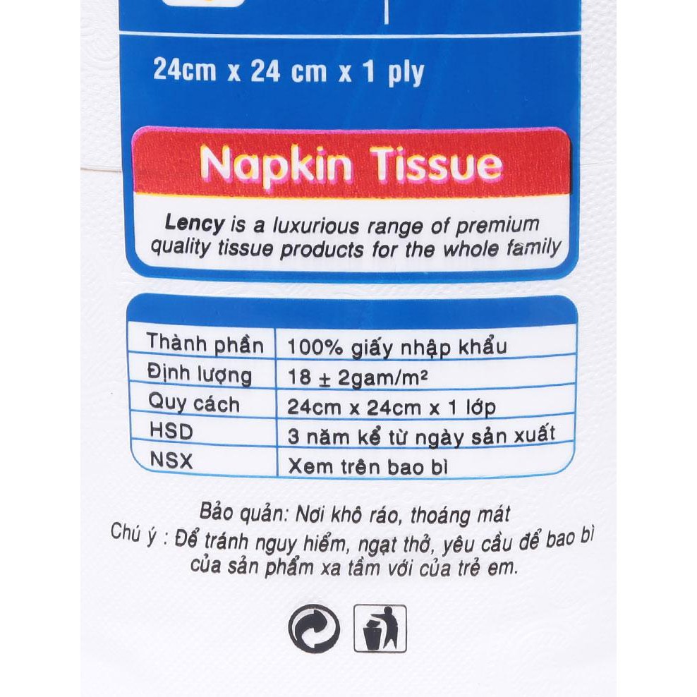 Khăn Giấy Ăn Lency Napkin 24Cm 1KG