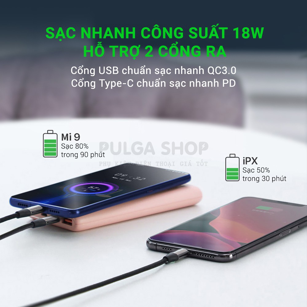 Sạc Dự Phòng Baseus 10000mAh Sạc Nhanh 18W Hỗ Trợ PD/QC3.0 Thiết Kế Nhỏ Gọn Cho Iphone Xiaomi Samsung Oppo Huawei Realme