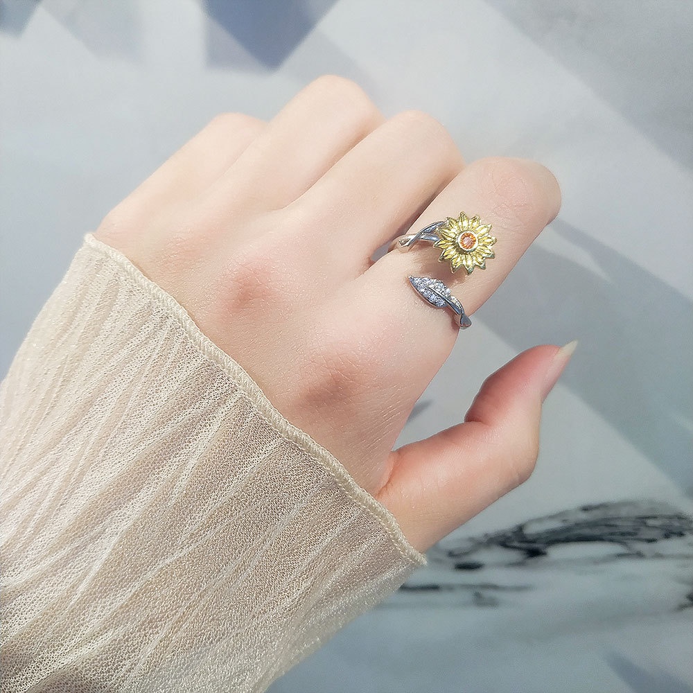 Nhẫn Hở Hình Hoa Hướng Dương Xoay Được Chống Căng Thẳng Vui Nhộn Cho Nữ