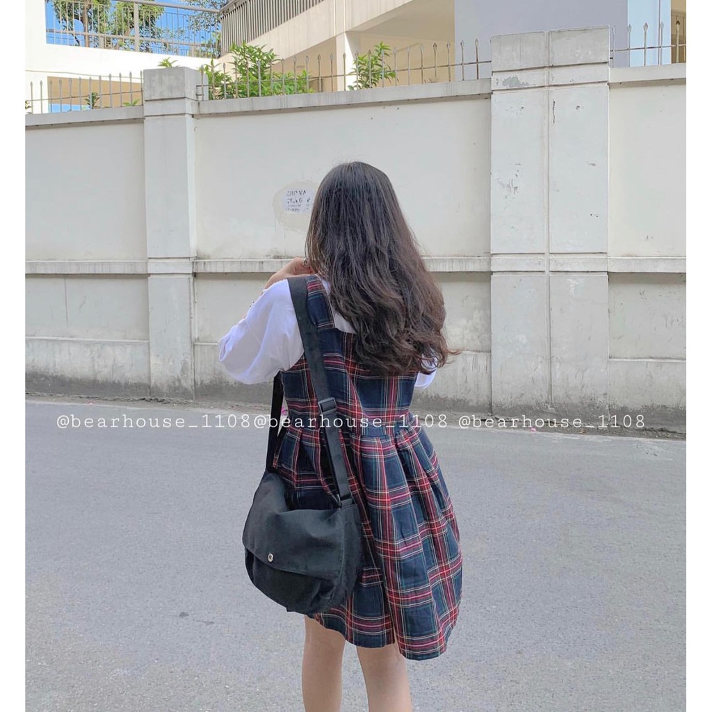 [Rẻ Vô Địch] VÁY YẾM CARO BABYDOLL KẺ - YẾM VÁY KẺ SỌC CARO MÀU ĐỎ ĐEN NỮ | BigBuy360 - bigbuy360.vn