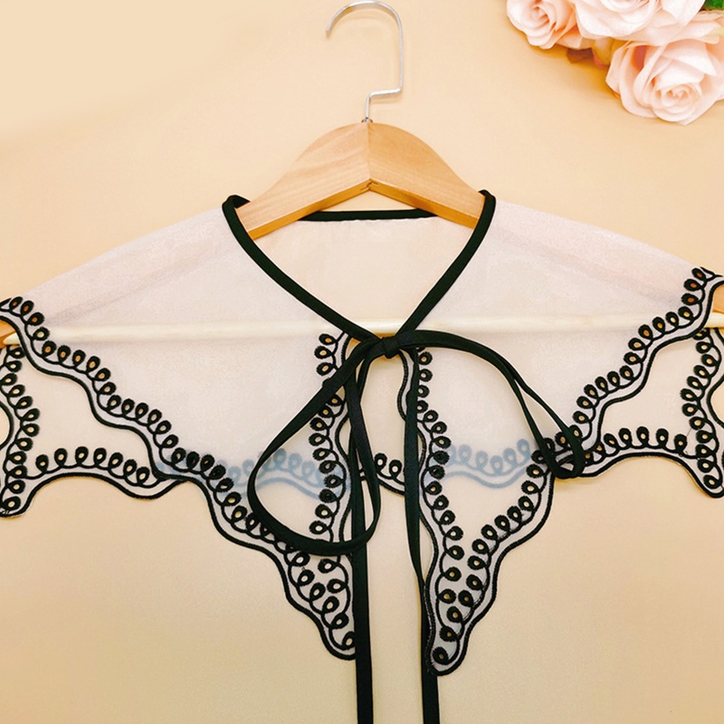 Khăn Choàng Cổ Thủy Thủ Phối Ren Lưới Thêu Họa Tiết Gợn Sóng Có Thể Tháo Rời Cho Nữ