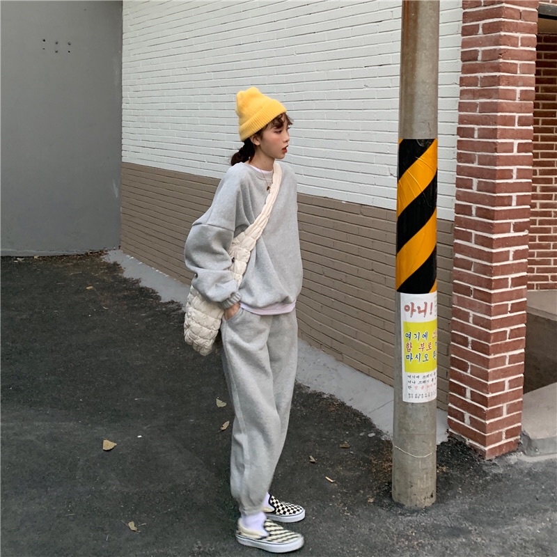 SET QUẦN ÁO NỈ BÔNG MÀU TRƠN ULZZANG