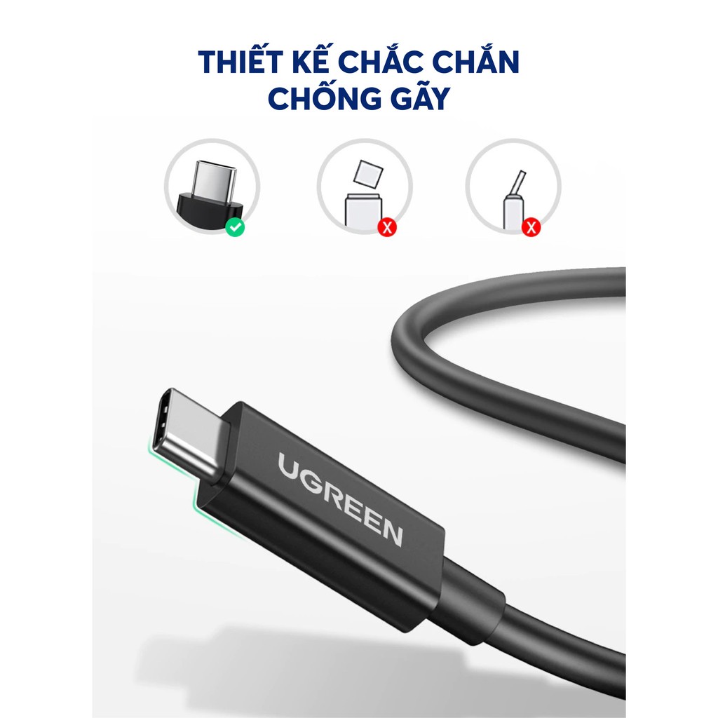 THUNDERBOLT 3 (USB Type-C Gen 3) truyền dữ liệu 40Gbps, xuất hình ảnh 5K60Hz, sạc 100W, dài 0.5-2m UGREEN US341