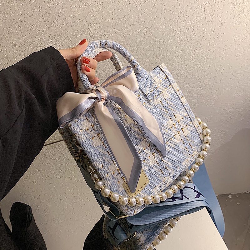 Túi Vuông Xách Tay Nữ Len Đan Thiết Kế Mới Thời Thượng