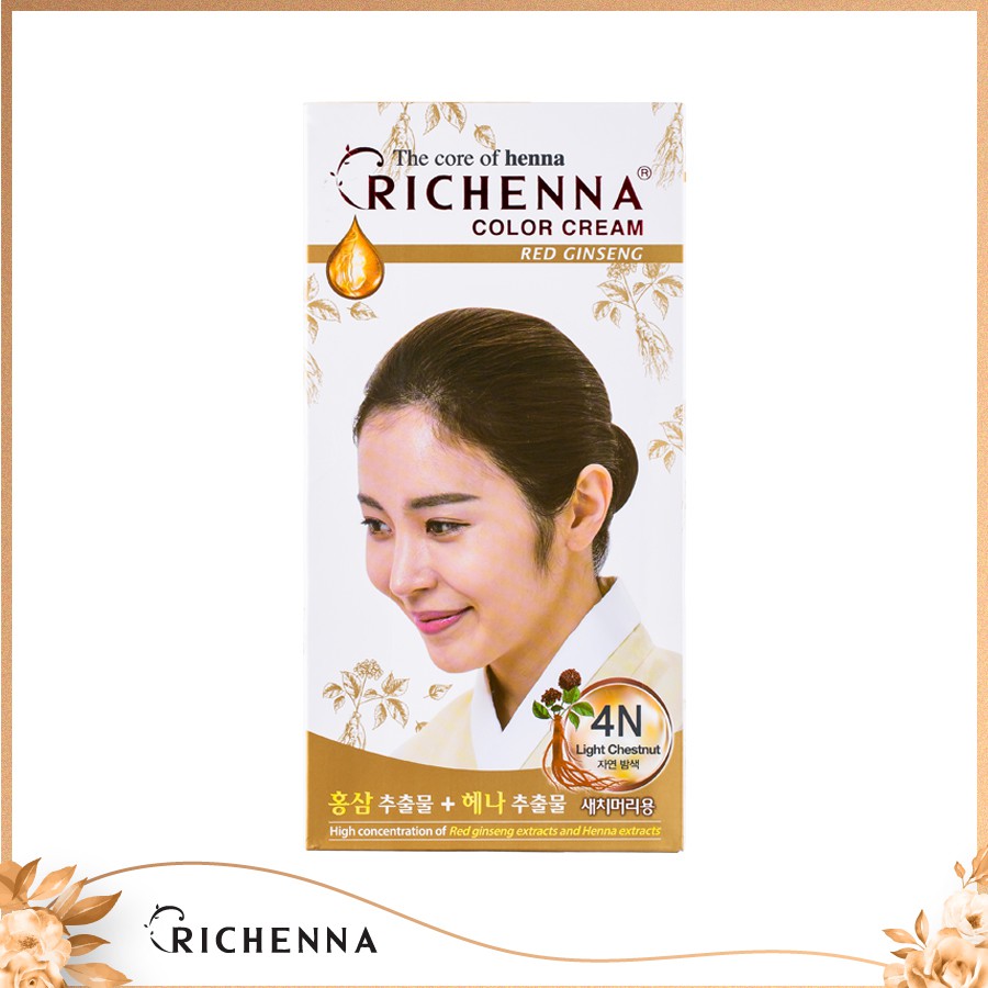 Thuốc nhuộm tóc phủ bạc thảo dược nhân sâm Richenna Hi-Speedy Color Hàn Quốc màu nâu hạt dẻ 60G