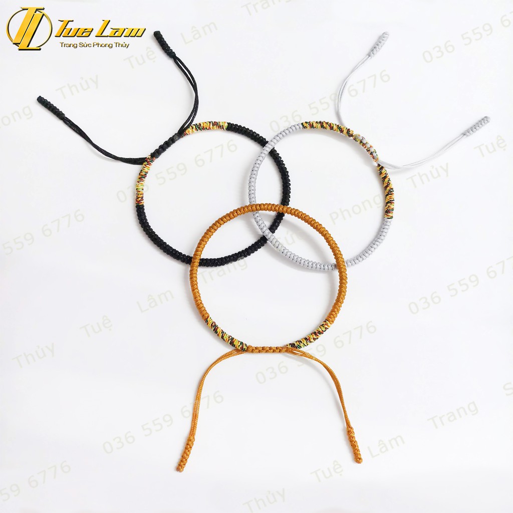 Vòng tay set 3 vòng chỉ tibets tây tạng Màu vàng đen xám hợp mệnh bện chỉ ngũ sắc hai đầu - Tuệ Lâm