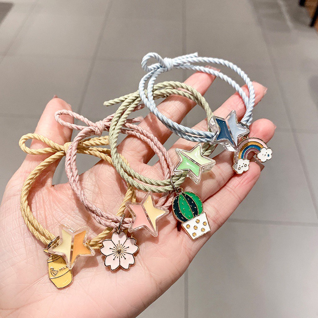 Dây Buộc Tóc Hai Lớp Co Giãn Họa Tiết Ngôi Sao Dễ Thương Cho Bé Gái
