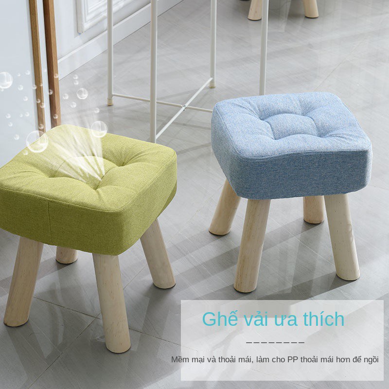 Ghế đẩu gỗ rắn chắc thời trang gia dụng người lớn ngồi xuyên phòng khách sofa thấp vải sáng tạo nhỏ băng <