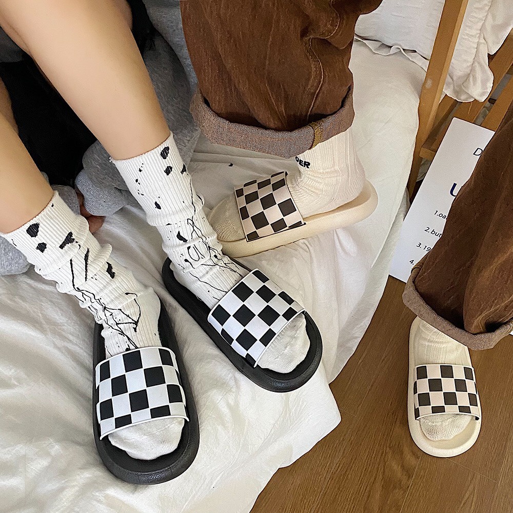 Dép bánh mì quai ngang GIAYNICE caro đế dày đẹp cute rất thời trang phong cách bánh bèo hàn quốc đang là hot trend