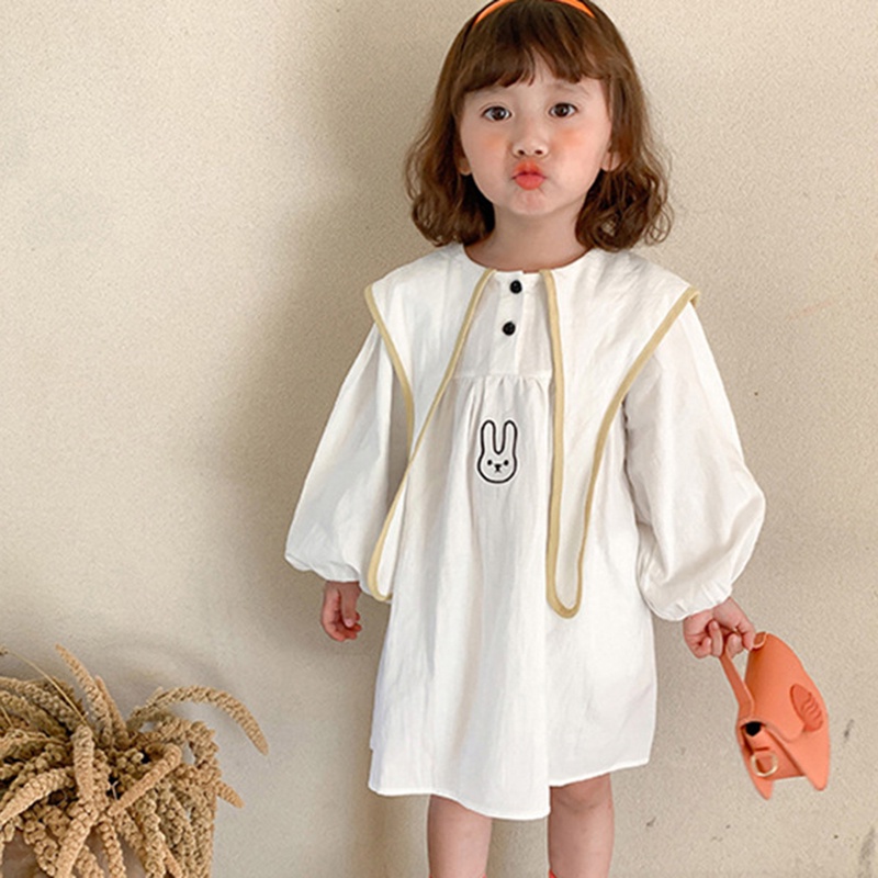 Đầm công chúa tay dài phồng cổ bẻ phong cách Hàn Quốc thời trang mùa thu xinh xắn dành cho bé gái