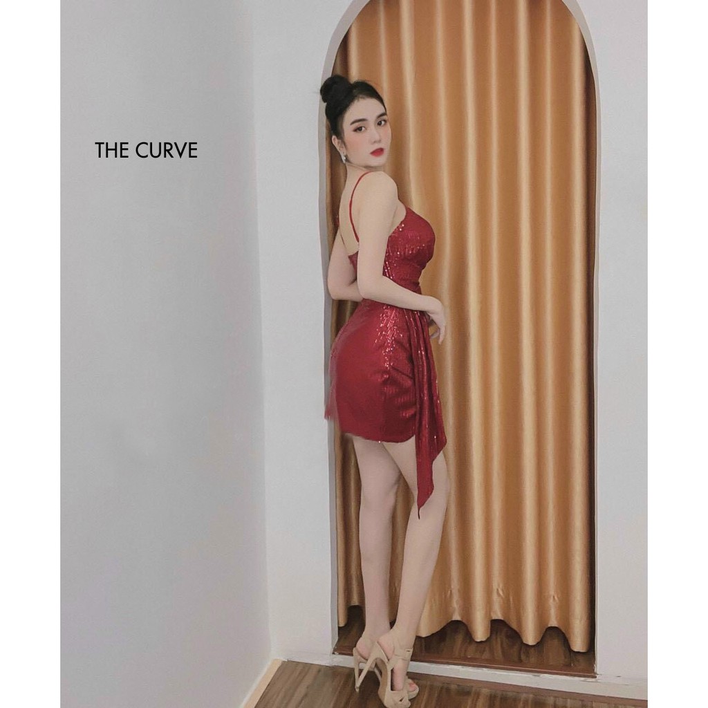Đầm Body Vải Kim Sa 2 Dây Cúp Ngực Cổ V Tà Chéo Ánh Kim Sa - 2 Màu Đỏ, Trắng - Thích Hợp Dự Tiệc