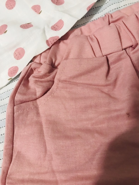 Sét áo hồng trễ vai cho bé gái từ 13-18kg