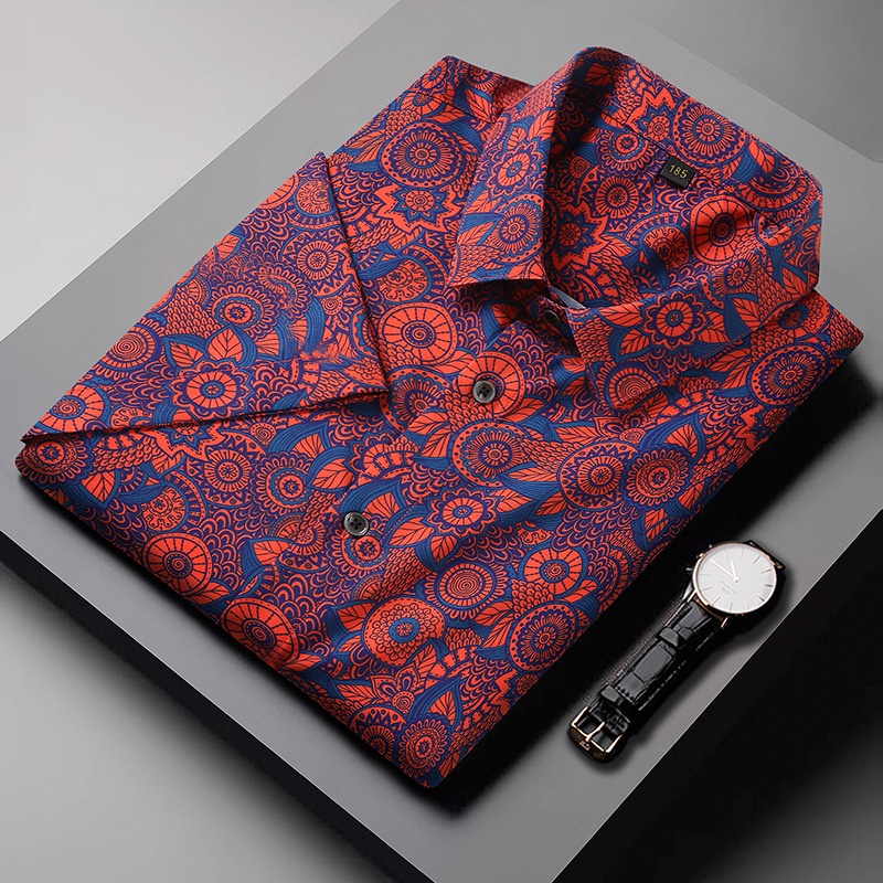 Cộng Với Kích Thước Cộng Với Kích Thước!Áo Sơ Mi Nam Ngắn Tay Họa Tiết Hoa Văn