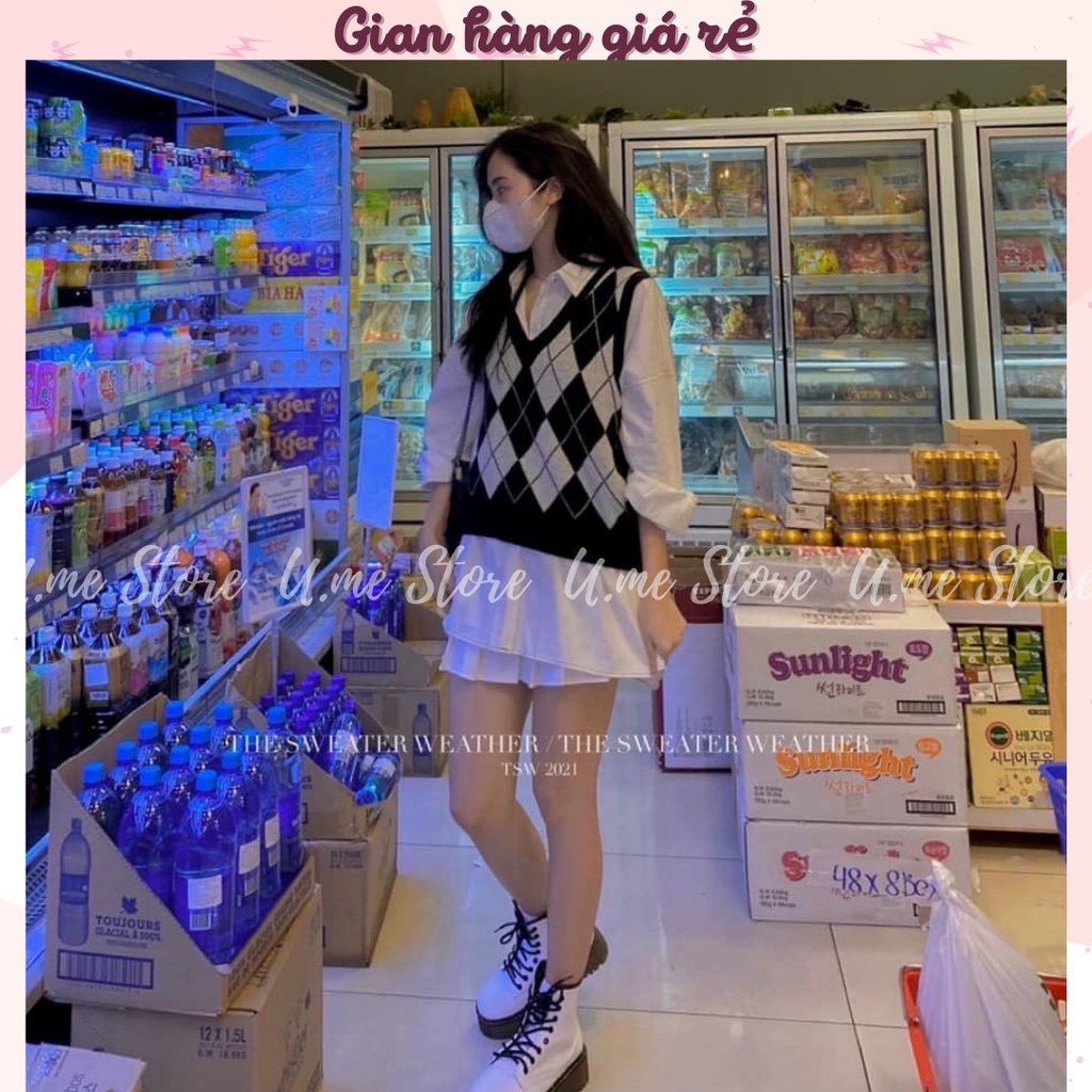 [Video] Áo Gile nữ Len Ulzzang Cổ V Kẻ Ô Quả Trám Phong Cách Hàn Quốc Áo gile len trám dày dặn 2 màu (nâu đỏ, đen) | BigBuy360 - bigbuy360.vn