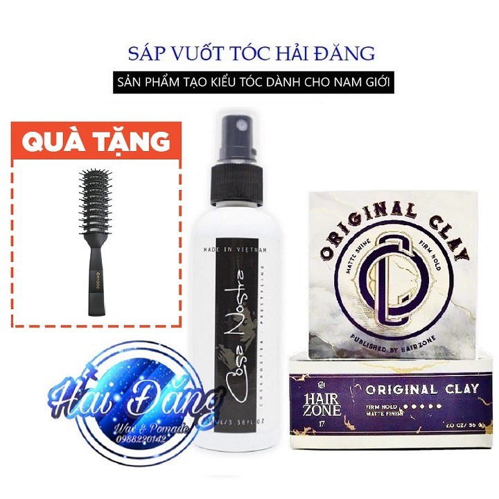 [CHÍNH HÃNG-TẶNG LƯỢC] COMBO Sáp vuốt tóc Original Clay + Xịt Tạo Phồng Cosa Nostra