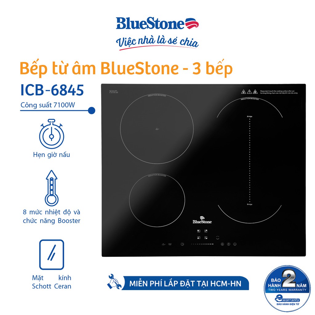 [Miễn phí lắp đặt HCM HN] Bếp Âm Từ Đa Vùng Nấu BlueStone ICB-6845 (7100W)