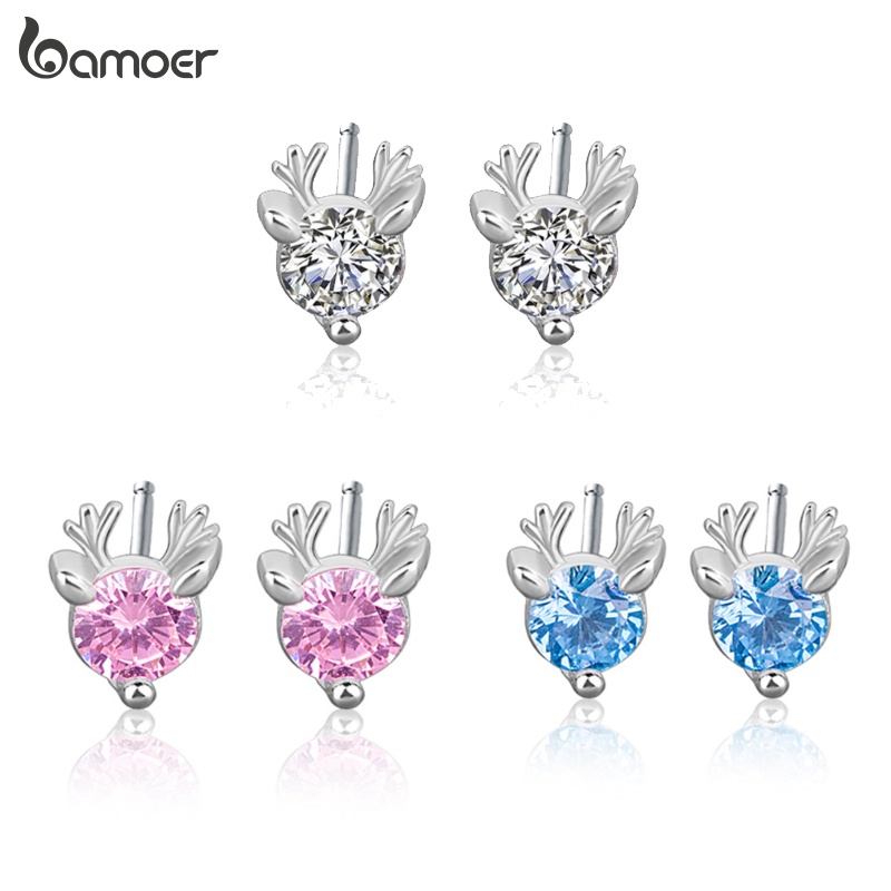 Đôi khuyên tai BAMOER thiết kế hình sừng nai đính đá thời trang
