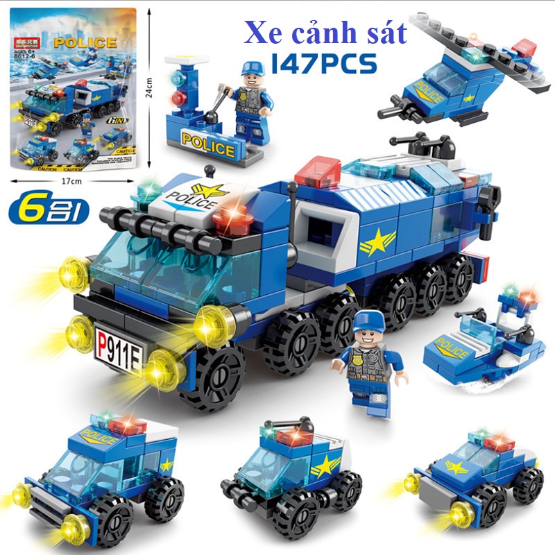 [147 CHI TIẾT] Bộ Lego lắp ráp xếp hình xe Cảnh Sát POLICE bằng nhựa an toàn, giúp bé phát triển tư duy