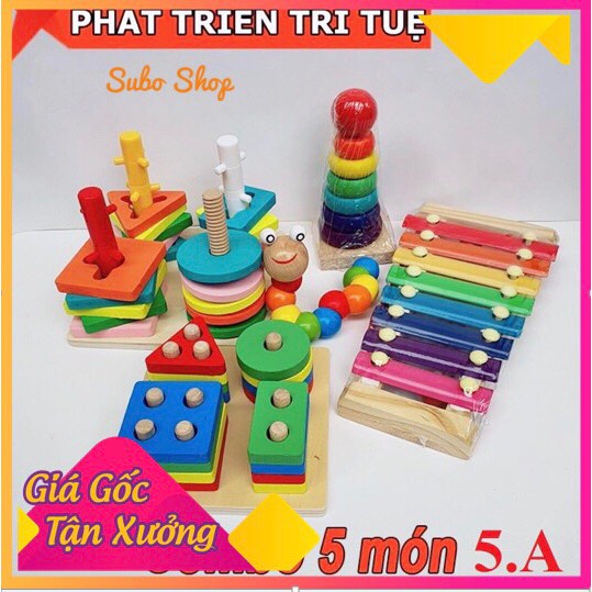 Combo 5 món đồ chơi gỗ - đồ chơi thông minh phát triển trí tuệ cho bé yêu vừa học vừa chơi