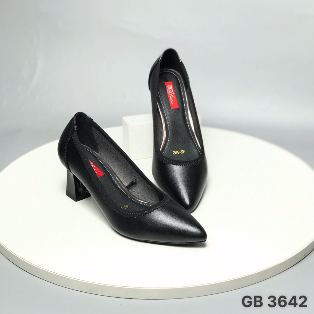 Giày công sở nữ BQ ❤️FREESHIP❤️ Giày cao gót mũi nhọn trơn đơn giản da mềm bo chun gót trụ GB3642