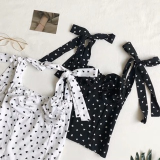 Áo 2 dây chấm bi cột nơ vai