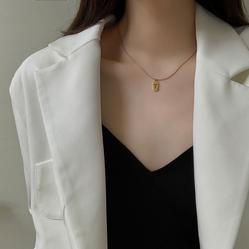 XiaoboACC Vòng Cổ Bằng Thép Titan Mặt Hình Số 7 Thời Trang Hàn Quốc 40cm + 6cm