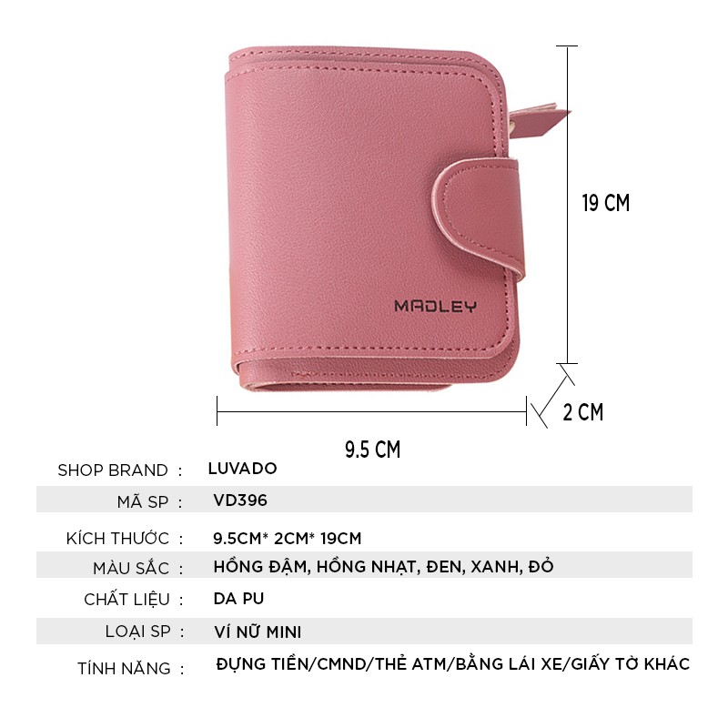 [Mã WABRWB24 giảm 30K đơn 99K] Ví nữ nhỏ ngắn bỏ túi MADLEY nhiều ngăn cao cấp đựng tiền cute dễ thương LUVADO VD396 | BigBuy360 - bigbuy360.vn