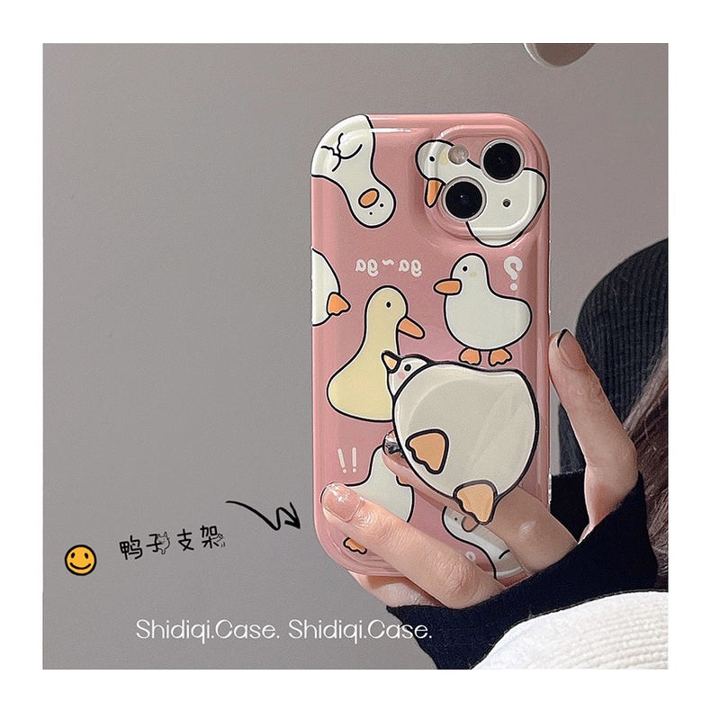 Ốp điện thoại silicon mềm có giá đỡ hình chú vịt dễ thương cho iPhone 13 promax 13 11 XS XR