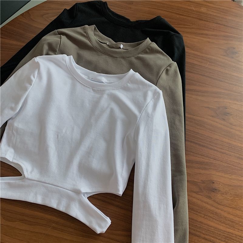 Áo thun IELGY ngắn dáng ôm thiết kế khoét lỗ thời trang cho nữ