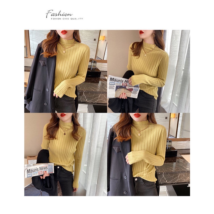 Áo dệt kim cổ cao nhiều màu tùy chọn thời trang mới cho nữ