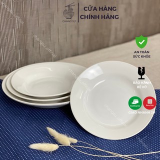 Đĩa sứ trắng tròn đáy cạn cỡ 16 19 20cm nhỏ xinh - Dĩa tròn phẳng nông lòng size bé vừa