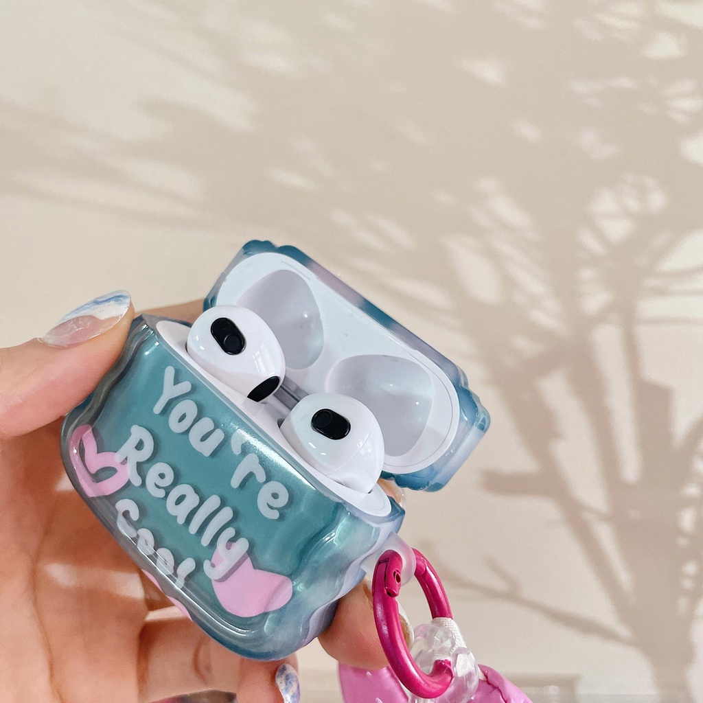 Vỏ Bảo Vệ Hộp Sạc Tai Nghe Bluetooth AirPods Pro 1 / 2 3 2021 gen3 Bằng Tpu Dẻo Họa Tiết Trái Tim Màu Xanh Lá Xinh Xắn Chống Rơi