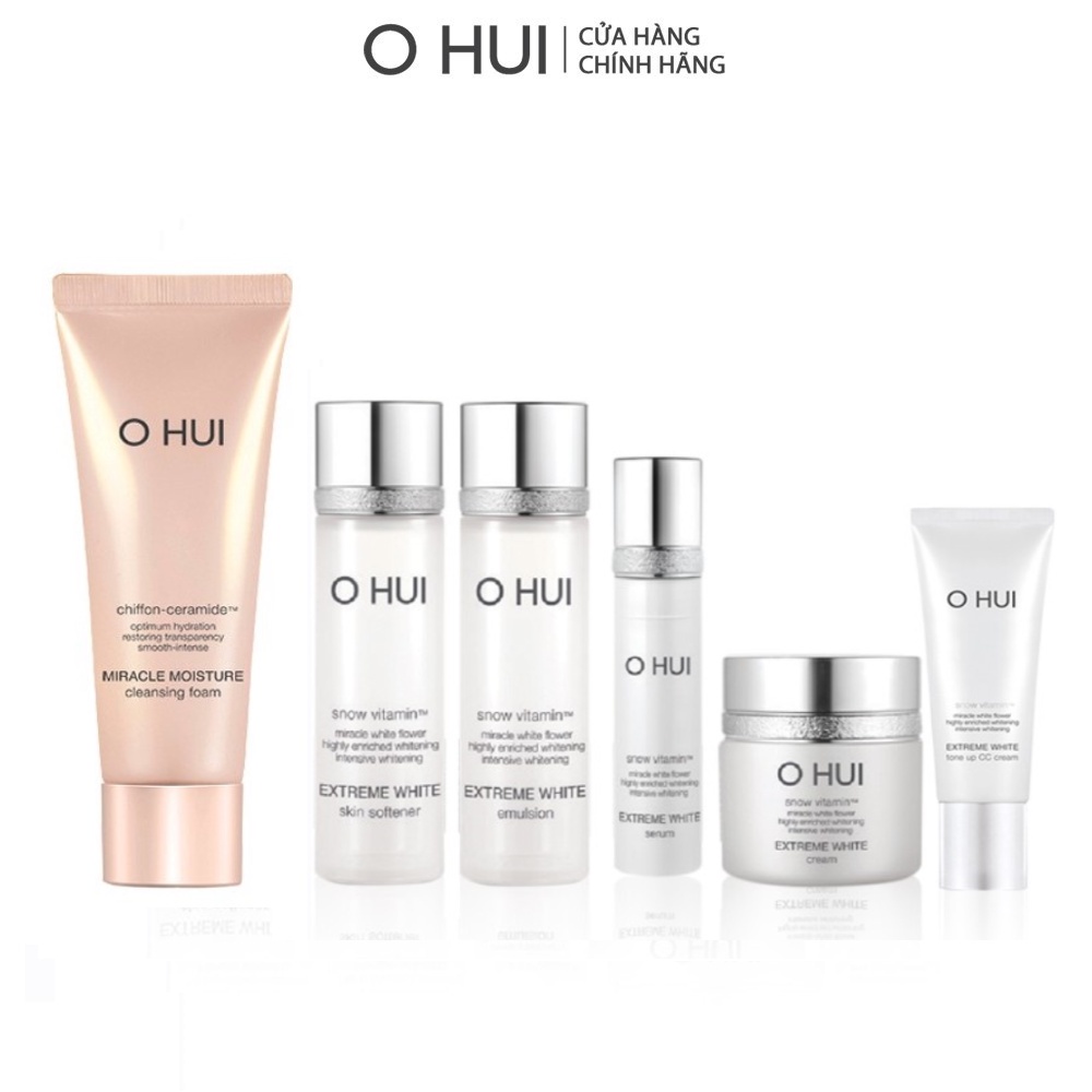 Bộ dưỡng trắng da sáng rạng rỡ OHUI Extreme White 90ml và Sữa rửa mặt dưỡng ẩm OHUI Miracle Moisture 80ml