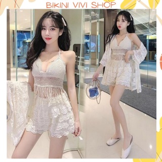 Bikini Len Đi Biển, Set Ren 3 Món Quảng Châu Tua Rua Vivi Shop [Có Tách Lẻ] [Kèm Ảnh Thật]