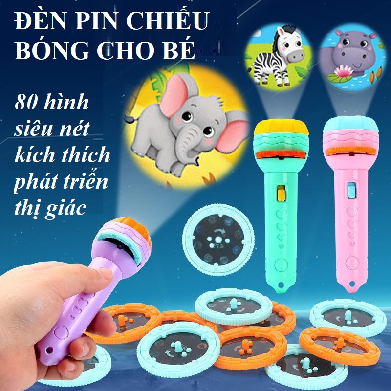 ĐỒ CHƠI ĐÈN PIN CHIẾU BÓNG CAO CẤP, 80 hình siêu nét kích thích phát triển thị giác